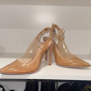 Gianni Bini Nude Clear Pointed-Toe Slingback Heels with Crystal Trim